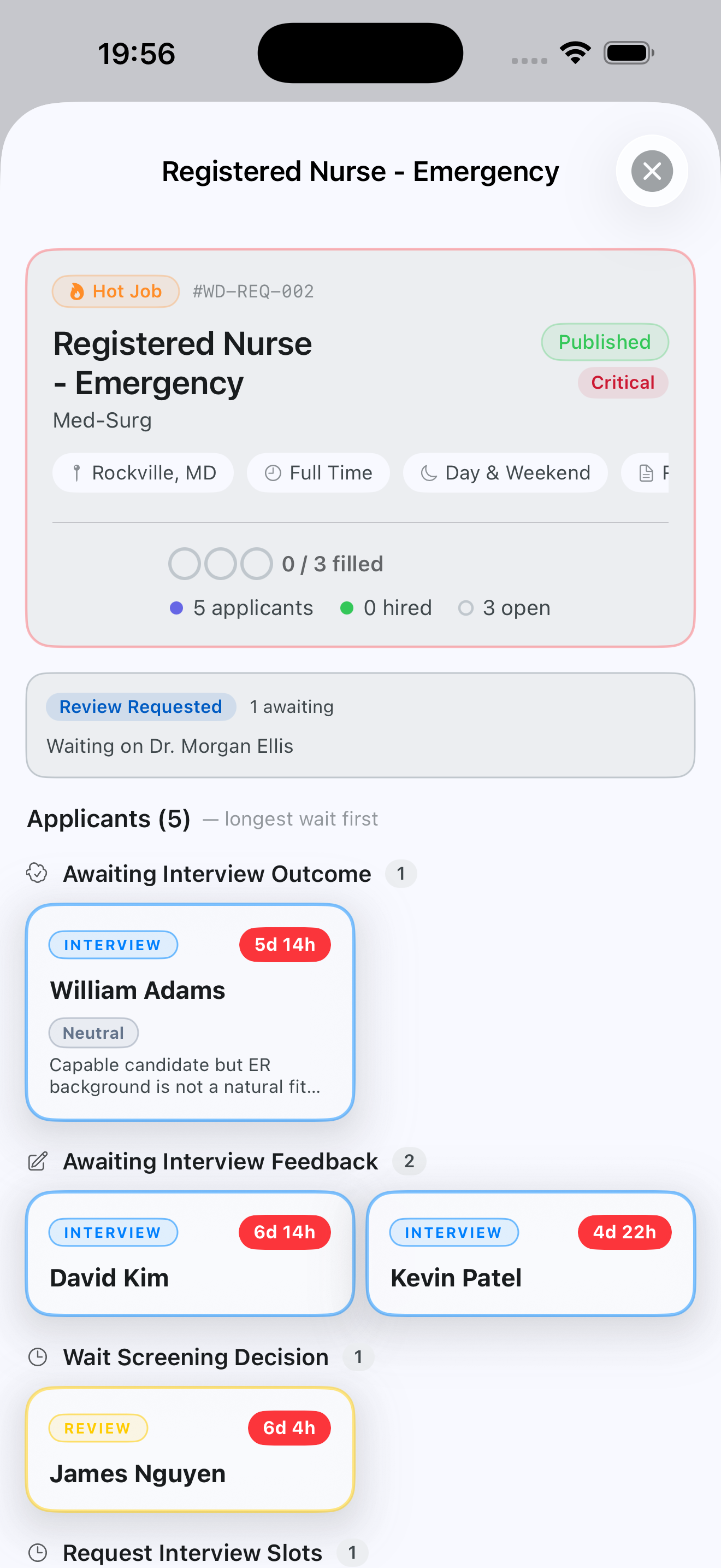 Boundee recruiter view — req detail with applicants by stage